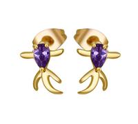 Orecchini da sposa, orecchini a chiodo zirconio, oro pesce rosso, con zirconi cubici, a forma di lacrima, viola, 12 mm per donna