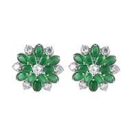 Orecchini da sposa, orecchini con perle da donna, multicolore, placcati in argento, a forma di fiore, per la festa della mamma, gioielli, Vert, base placcata oro bianco, Zirconia cubica