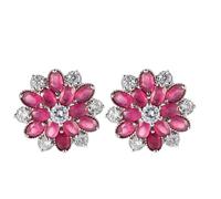 Orecchini da sposa, orecchini con perle da donna, multicolore, placcati in argento, a forma di fiore, per la festa della mamma, gioielli, Rouge, base placcata oro bianco, Zirconia cubica