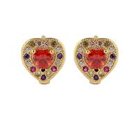 Orecchini da sposa per sposa, orecchini a cerchio in oro a forma di cuore con zirconi cubici multicolore, 10 x 10 mm, gioielli classici per la festa della mamma