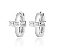 Orecchini da uomo, con zirconia cubica, in oro bianco, con clip, 9,5 x 8 mm, per ballo di fine anno, gioielli semplici