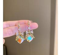 Orecchini d'Amore con Fiocco in Rosa intarsiato con zirconi per Le Donne, Gioielli da Sposa, Regali di Compleanno