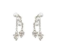 Orecchini d'argento con nappe di perle a forma di cuore: perle naturali abbinate a strass brillanti Orecchini squisiti per donne alla moda Regalo di compleanno