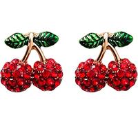 Orecchini di cristallo di fascino di modo del Rhinestone di cristallo della vite prigioniera dell'orecchio della frutta della ciliegia rossa bellaaffascinante e alla moda.