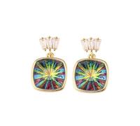 Orecchini di cristallo quadrati geometrici con smalto vibrante-18K placcato oro ipoallergenico 925 borchie in argento-Eleganti gioielli alla moda per le donne