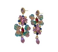 Orecchini di fiori viola con spille argentate, con diamanti d’epoca e fiori di farfalla cristallina. Questi sono orecchini di stile, asimmetrici, eleganti e affascinanti