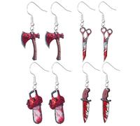 Orecchini di Halloween Terrificanti accessori di Halloween Una collezione di forbici ascia e orecchini a forma di per una serata di festa sulla schiena (Red, 5x1.7cm)