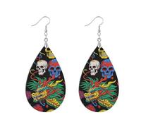 Orecchini di moda in legno africano cerchio vintage orecchini pendenti per il ringraziamento Gioielli di moda Forniture regalo Cinese Drago Skull Nero aretes de madera para mujer, leaf, Legno, Non