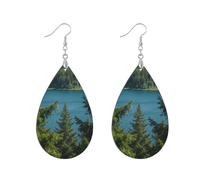 Orecchini di moda in legno per le donne africano cerchio in legno indiano ciondola orecchini gioielli moda forniture regalo foreste verdi blu lago scenario aretes de madera para mujer, leaf, Legno