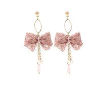 Orecchini di nappa lunghi della Boemia Orecchini di bowknot di pizzo per le donne Rosa Novità Fashion Processed