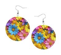 Orecchini Di Pelle Colorful Daisies Yellow Pink Blue Green Confortevoli Orecchini Pendenti Stampa Waterdrop Di Orecchino Di Cuoio Per Mamma Bambina Festa