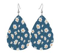 Orecchini Di Pelle White Daisy Navy Blue Confortevoli Orecchini Pendenti Lunghi Stampa Waterdrop Di Orecchino Di Cuoio Per Bambina Decorazioni Vacanze