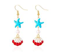 Orecchini di perle a forma di stella marina placcati oro Boho conchiglia ciprea conchiglia lumaca di mare capesante oceano animali perle nappa lunghi orecchini pendenti per donne estate hawaiana