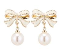 Orecchini di perle con fiocco Clip per orecchie Orecchini alla moda e versatili Orecchini alla moda coreano Nuovo Internet Orecchini personalizzati Orecchini di dichiarazione di luce, Misura unica