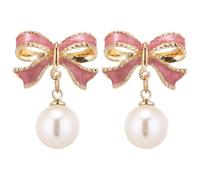 Orecchini di perle con fiocco Clip per orecchie Orecchini alla moda e versatili Orecchini alla moda coreano Nuovo Internet Orecchini personalizzati Orecchini di dichiarazione di luce, Misura unica