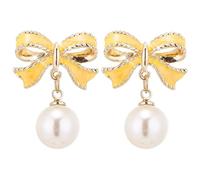 Orecchini di perle con fiocco Clip per orecchie Orecchini alla moda e versatili Orecchini alla moda coreano Nuovo Internet Orecchini personalizzati Orecchini di dichiarazione di luce, Misura unica