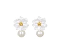 Orecchini Di Perle Con Fiori Bianchi In Stile Foresta Francese, Temperamento Dolce, Orecchini In Stile Vacanze Estive For Le Donne