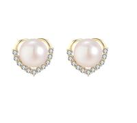 Orecchini Di Perle D'acqua Dolce Naturali A Forma Di Cuore Con Orecchini Di Zirconi Micro-intarsiati