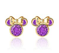 Orecchini Disney in Oro Giallo 10 KT per Bambine con Minnie, Impreziosito da Zirconia, Viola