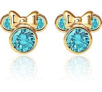 Orecchini Disney in Oro Giallo 9 KT per Bambine con Minnie, Impreziosito da Zirconia - Celeste