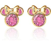 Orecchini Disney in Oro Giallo 9 KT per Bambine con Minnie, Impreziosito da Zirconia - Rosa