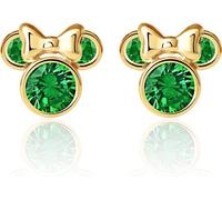 Orecchini Disney in Oro Giallo 9 KT per Bambine con Minnie, Impreziosito da Zirconia - Verde Scuro