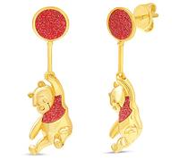 Orecchini Disney Winnie the Pooh con glitter rosso e finitura placcato oro - orecchini pendenti da donna e bambina - gioielli Ufficiali Disney - idea regalo