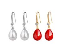 Orecchini Donna, 2 Paia Orecchini da donna in argento 925 con perle rosso a goccia d'acqua, Orecchini di Perle da Donna, Orecchini Pendenti di Perle Rossi, Regalo di Gioielli per la Moglie Ragazza