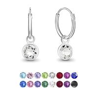 Orecchini Donna a Cerchio Piccoli Argento 925 con Brillantini di Cristallo Rotondi - Orecchini Brillanti Pendenti - Cerchietto con Brillantino Stile Diamante - Spessore 1.5 mm - Diametro 14 mm