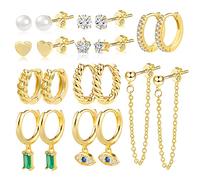 orecchini donna argento 925, orecchini cerchio, orecchini punto luce, orecchini pendenti argento, Set di Orecchini per Piercing Multipli Placcati in Oro 14K orecchini