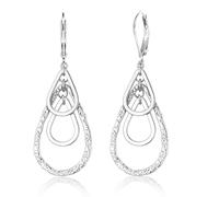Orecchini Donna Argento 925 Pendenti Lungi con Design Multistrato Cerchi a Goccia d'Acqua Martellata e Ganci Francesi 925 Post Orecchini Pendenti in Argento