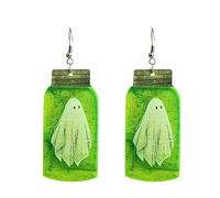 Orecchini Donna Argento Creepy Halloween Earings Alien UFO Witch Cauldron Glow In The Dark Gocce per le orecchie in acrilico (1 paio) (Green, One Size)