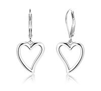 Orecchini Donna Argento Cuore - Orecchini Pendenti Eleganti a Forma di Cuore, Cerchi Argento Lucido Leggeri e Comodi, Gioielli Moda per Donne e Ragazze, Regalo Romantica per Compleanno o San Valentino