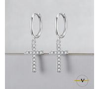 ORECCHINI DONNA CERCHETTO E PENDENTE A FORMA DI CROCE E ZIRCONI IN ARGENTO 925