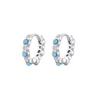 Orecchini Donna Cerchio, Platino Orecchini Donna Cerchietto con perline di turchese e moissanite