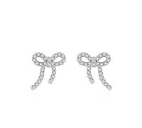 Orecchini Donna, Donna Orecchini a bottone Nodo a farfalla in moissanite scintillante in Oro bianco 18 carati