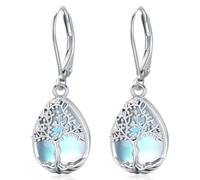 Orecchini donna in argento 925 Albero della Vita pietra di luna e forma a goccia orecchini ipoallergenici gioielli da regalare a mamma, amica o moglie