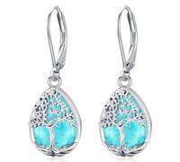 Orecchini donna in argento 925 Albero della Vita Turchese e forma a goccia orecchini ipoallergenici gioielli da regalare a mamma, amica o moglie