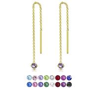 Orecchini Donna Lunghi Argento 925 Placcati Oro 24K con Brillantini di Cristallo Viola - Orecchini Pendenti con Catenella e Punti Luce Brillanti - Saliscendi Dorati Classici Eleganti Ipoallergenici