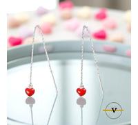 ORECCHINI DONNA LUNGHI CON PENDENTE A CUORE IN ARGENTO 925 RODIATO