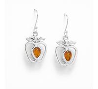 Orecchini Donna Mela Argento 925 con Ambra Baltica Pendenti Apple Eleganti NUOVI