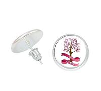 Orecchini Donna Orecchini a bottone con nastro rosa per la consapevolezza del cancro al seno Accessori eleganti eleganti per le donne (O, 6x4x1cm)