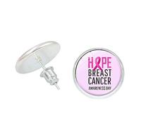 Orecchini Donna Orecchini a bottone con nastro rosa per la consapevolezza del cancro al seno Accessori eleganti eleganti per le donne (P, 6x4x1cm)