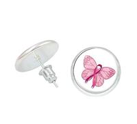 Orecchini Donna Orecchini a bottone con nastro rosa per la consapevolezza del cancro al seno Accessori eleganti eleganti per le donne (M, 6x4x1cm)