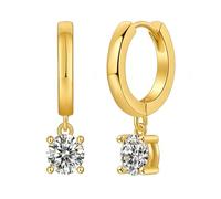 Orecchini Donna Oro 18K Cerchio, Oro giallo Orecchini Donna Elegante pendente con moissanite rotonda da 0,5 ct a quattro griffe.