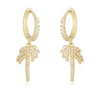 Orecchini Donna Oro 18K Vero Pendenti, Oro giallo Orecchini Pendenti Donna Cerchietto con ciondolo a forma di palma da cocco in moissanite