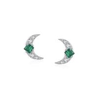 Orecchini Donna, Oro bianco 18K Orecchini A Lobo Luna con smeraldo e moissanite creati in laboratorio