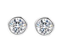 Orecchini Donna, Oro bianco 9 carati Orecchini semplici rotondi con diamanti da 0,2 ct