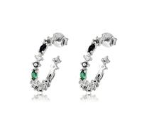 Orecchini Donna, Oro bianco 9K Orecchini Donna A forma di C con tormalina verde, peridoto, onice nero e moissanite