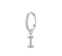 Orecchini Donna, Oro bianco 9K Orecchini Donna Cerchietto con lettera I in moissanite